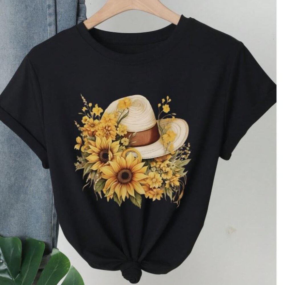 Bundle 2+ items for 30% off Sunflower Print Round Neck T-Shirt